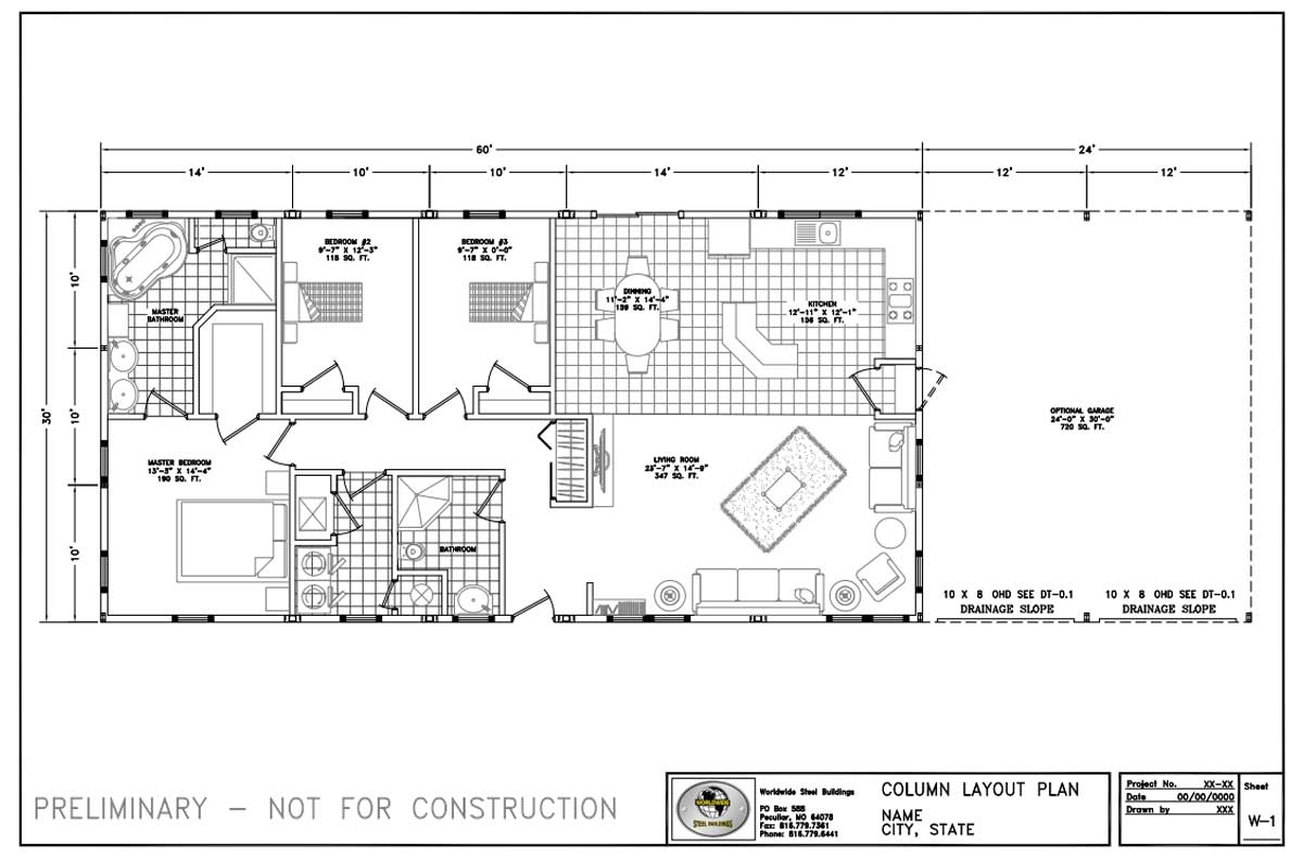 30w 60l Floor Plans W 1 Column Layout Worldwide Steel Buildings